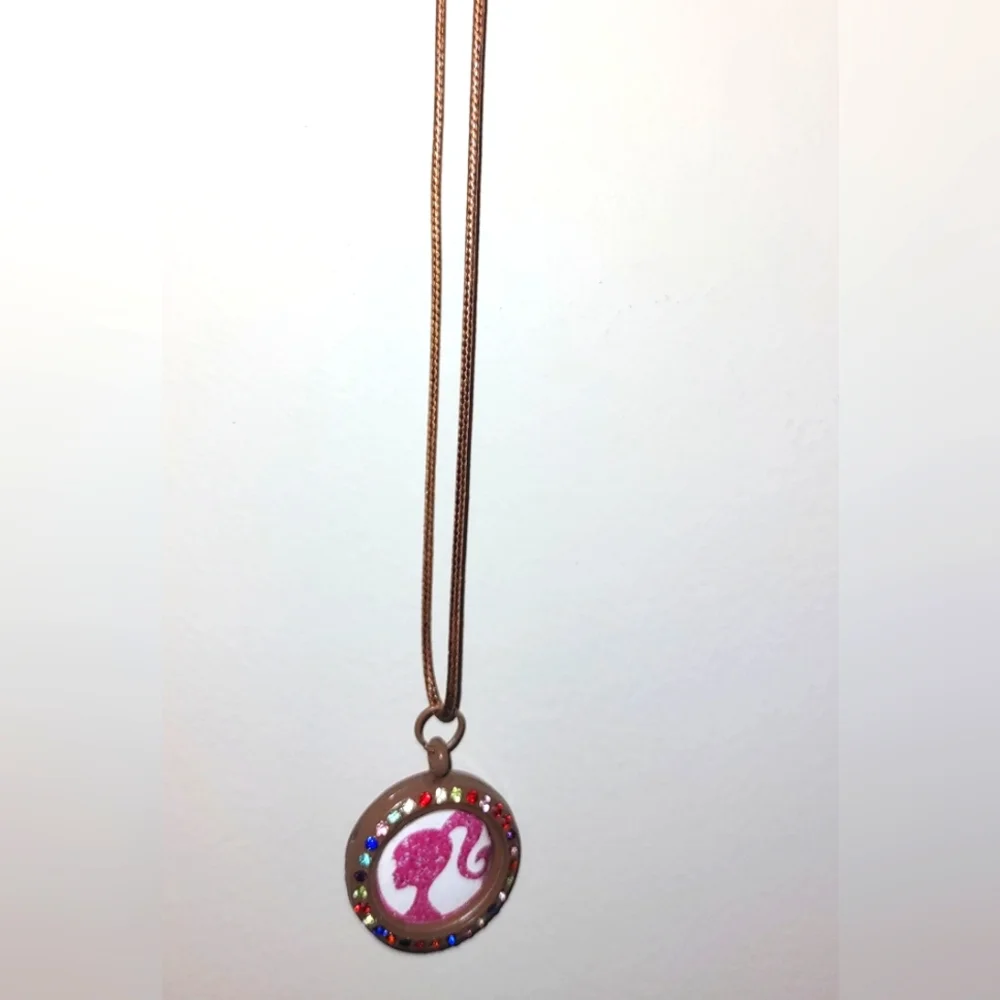 Pink Barbie Pendant Brown Round Necklace